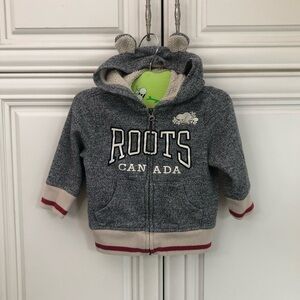 Roots Cabin logo baby zip hoodie with animal ears